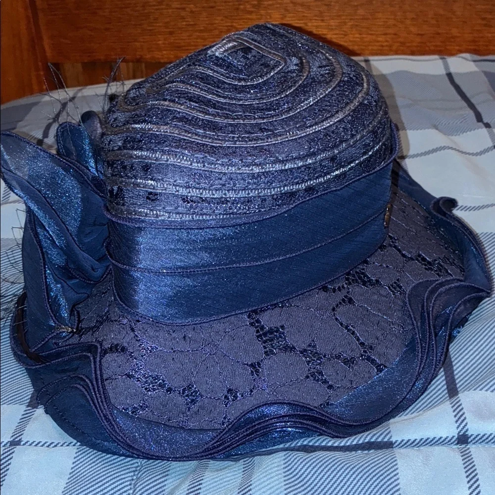 Chic Midnight Blue Women's Hat with Floral Accent